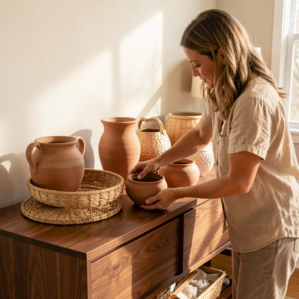 Cozy bedroom in sand and terracotta